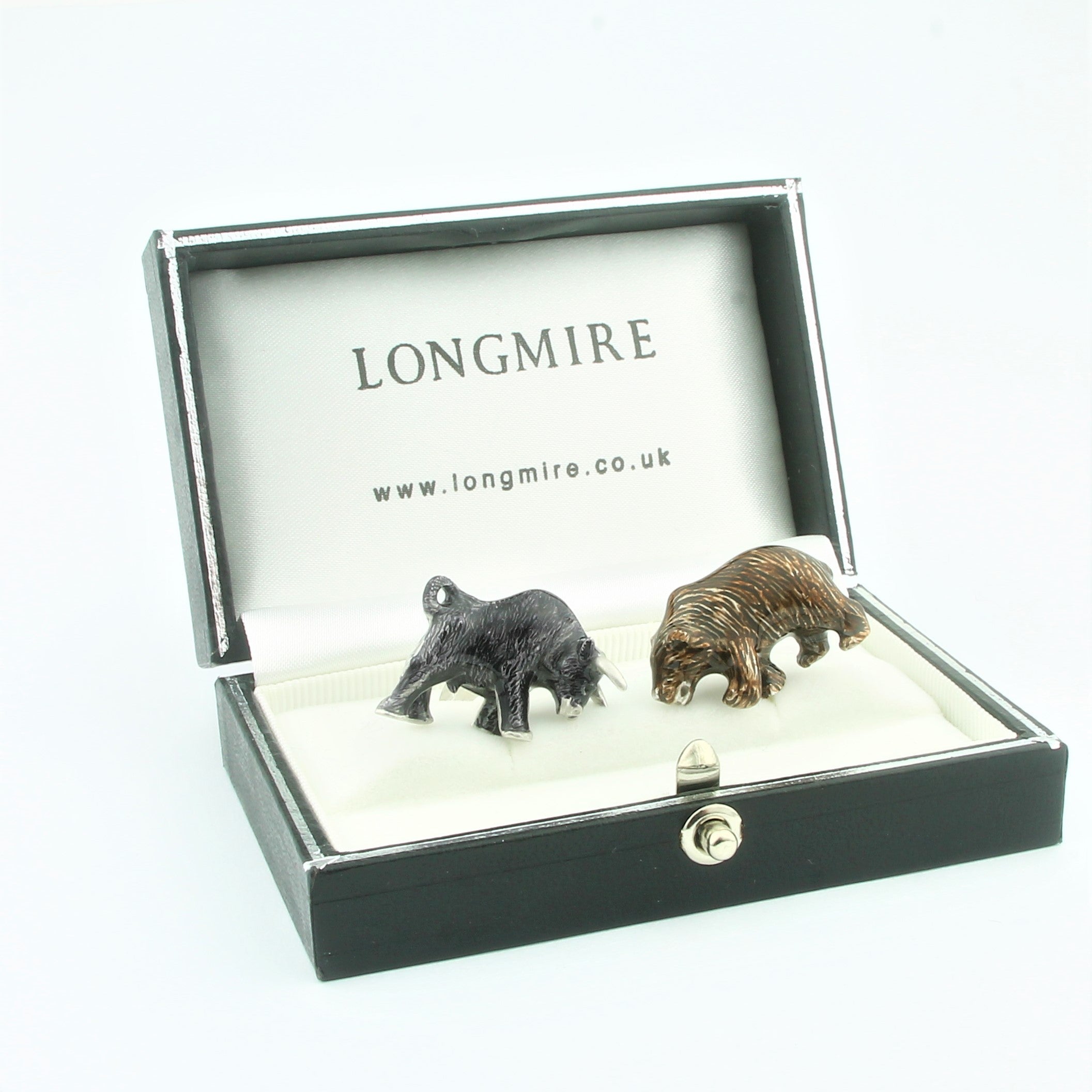 Bull and bear cufflinks in silver - boxed