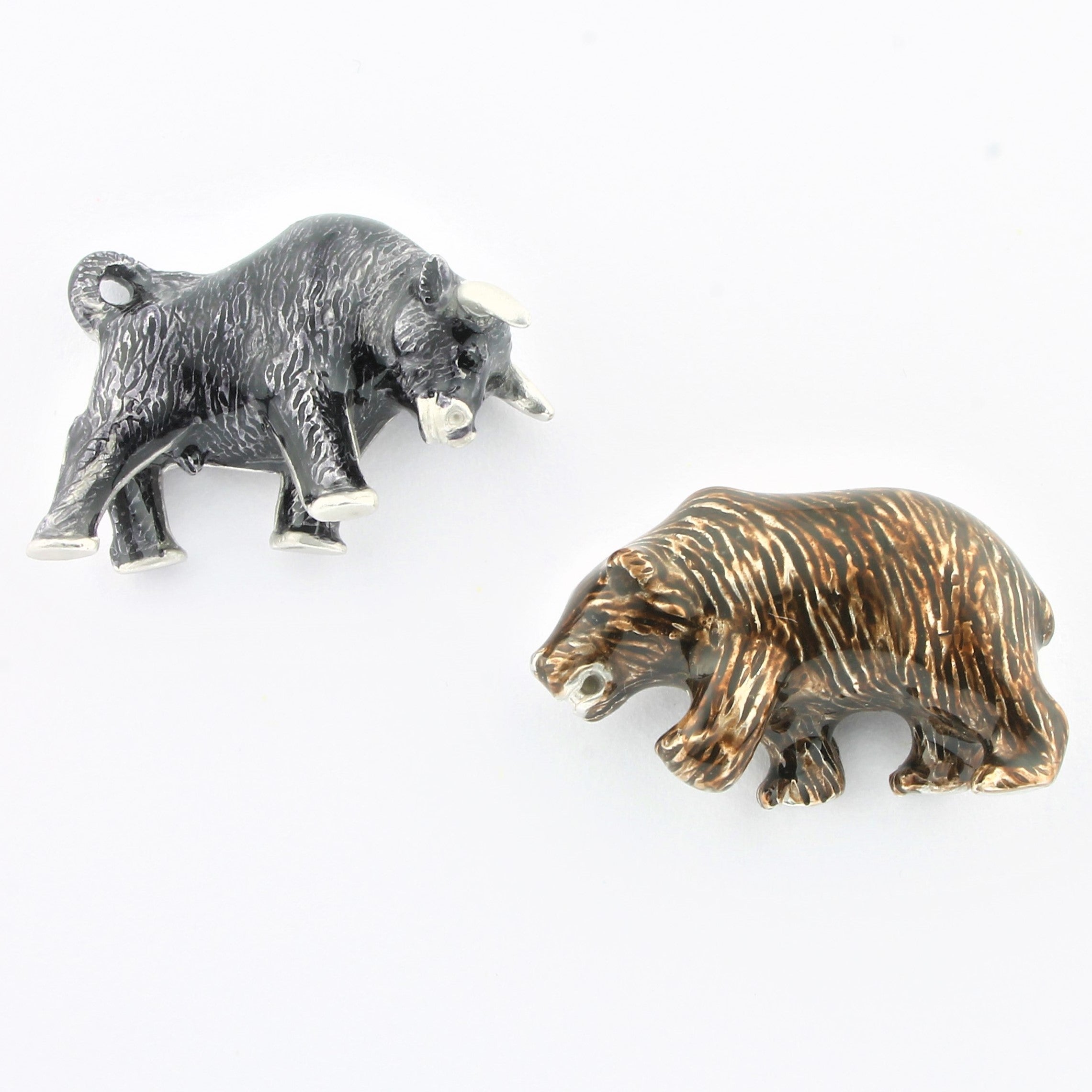 Bull and bear cufflinks in silver 