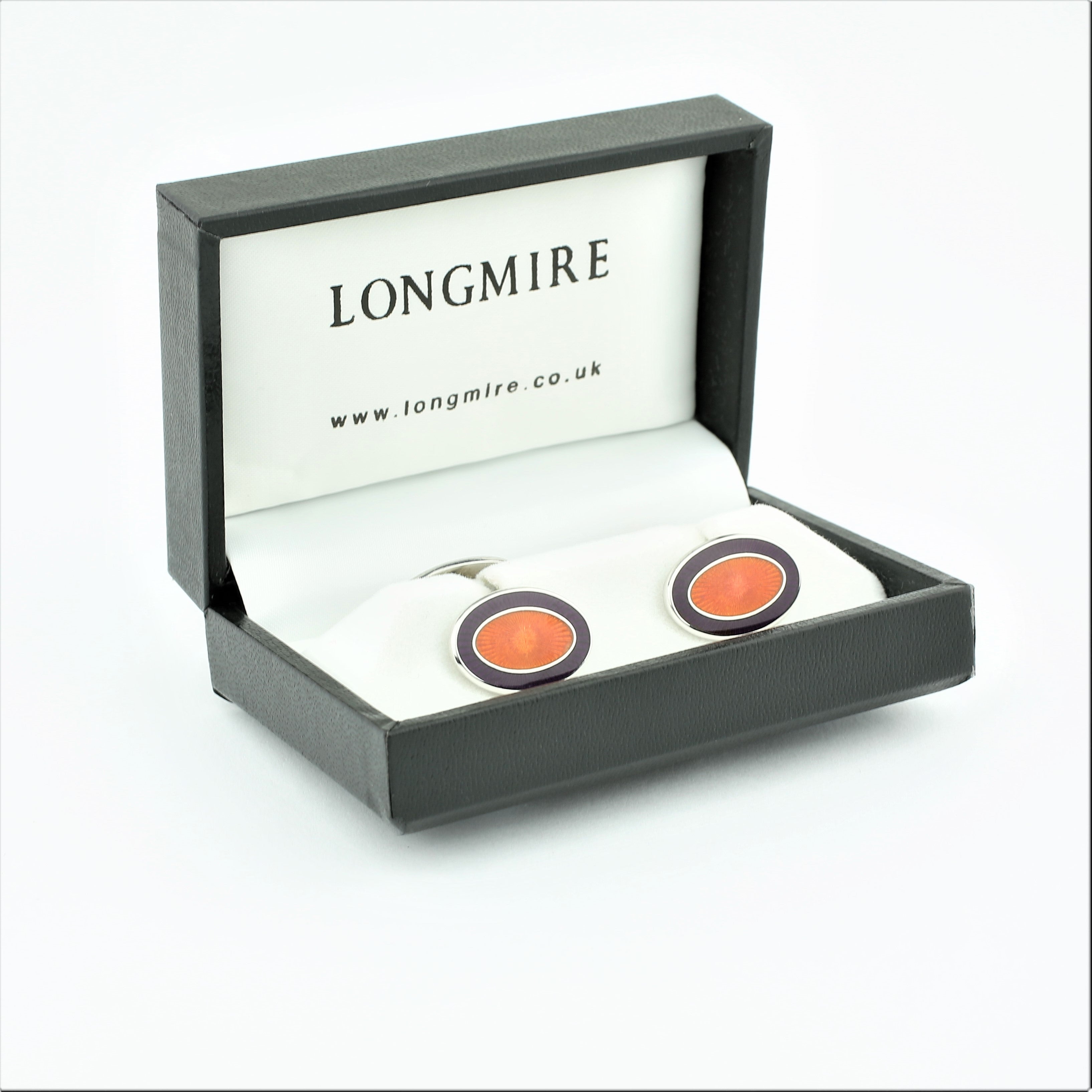 DOUBLE OVAL AUBERGINE/ORANGE ENAMEL CUFFLINKS - boxed