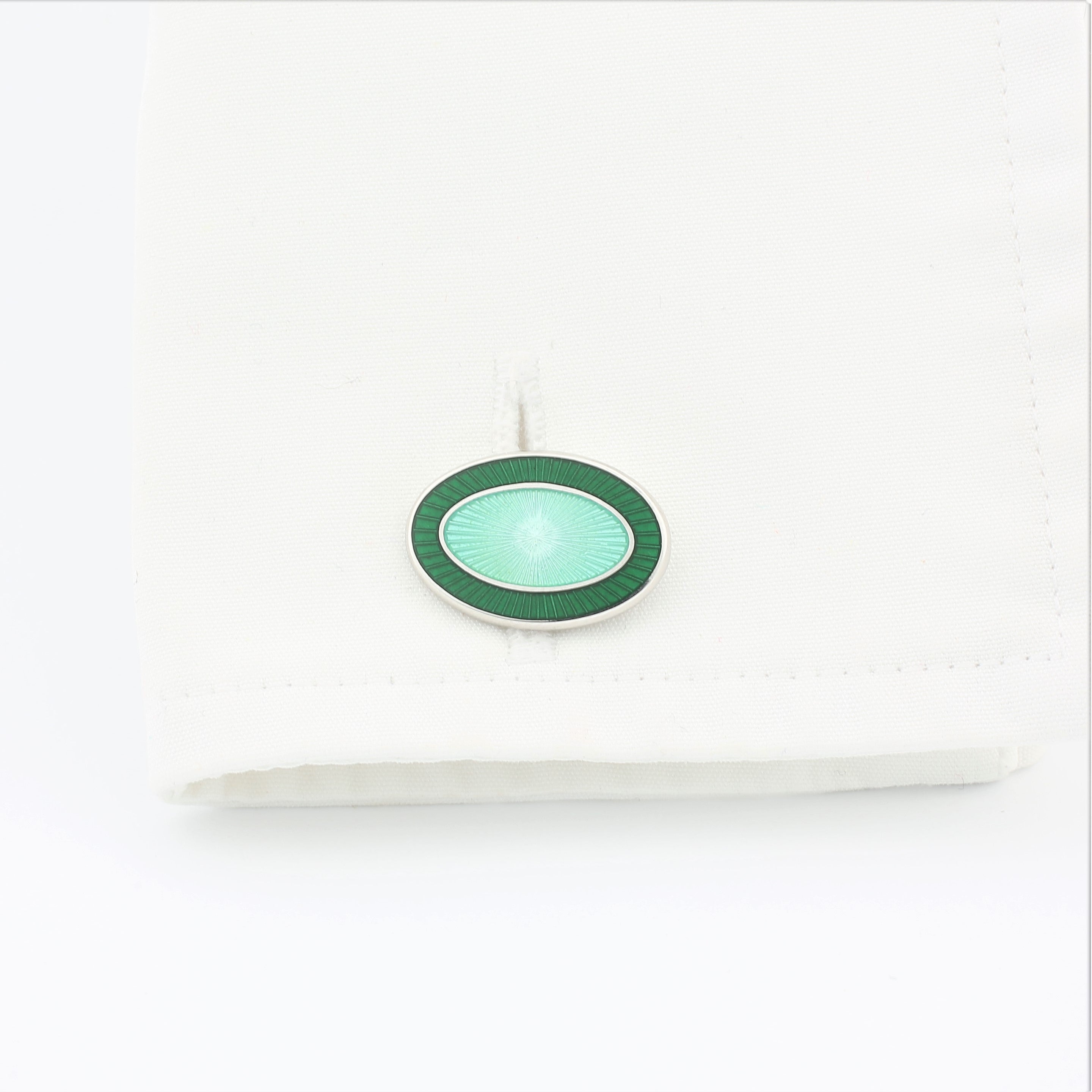 DOUBLE OVAL DARK GREEN/PALE MINT ENAMEL CUFFLINKS - cuff