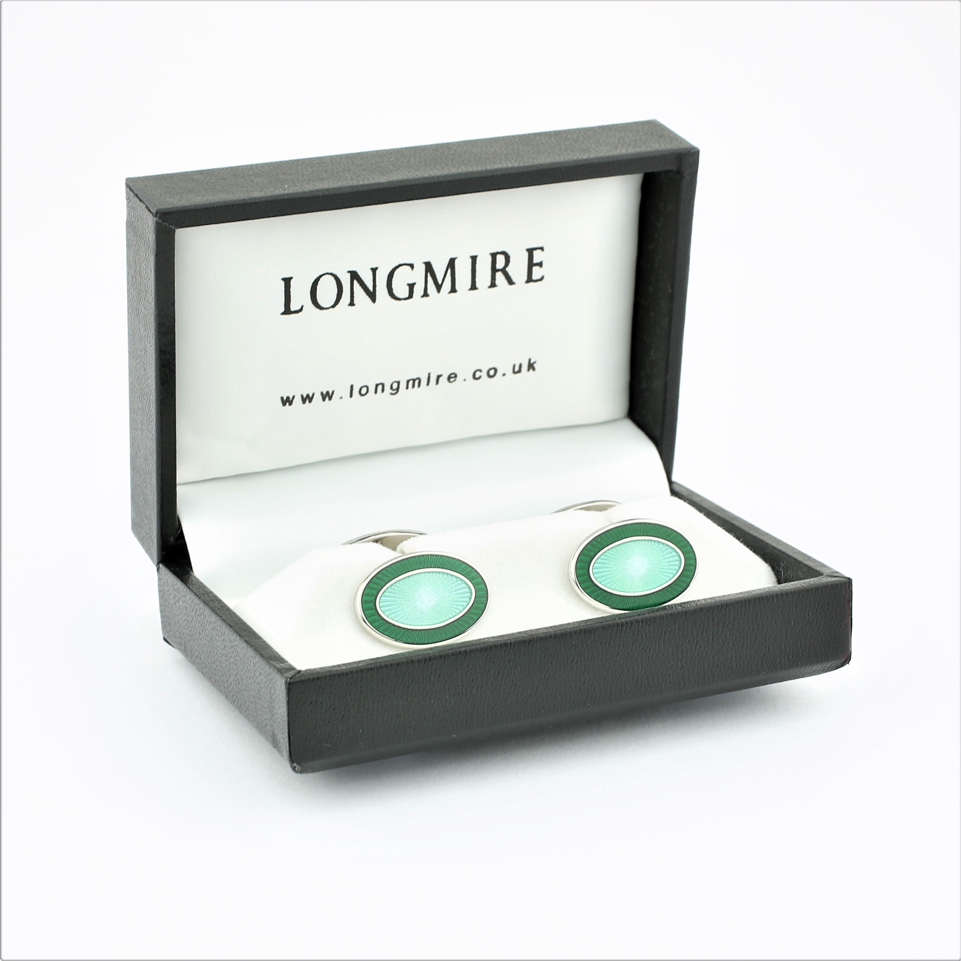 DOUBLE OVAL DARK GREEN/PALE MINT ENAMEL CUFFLINKS - boxed