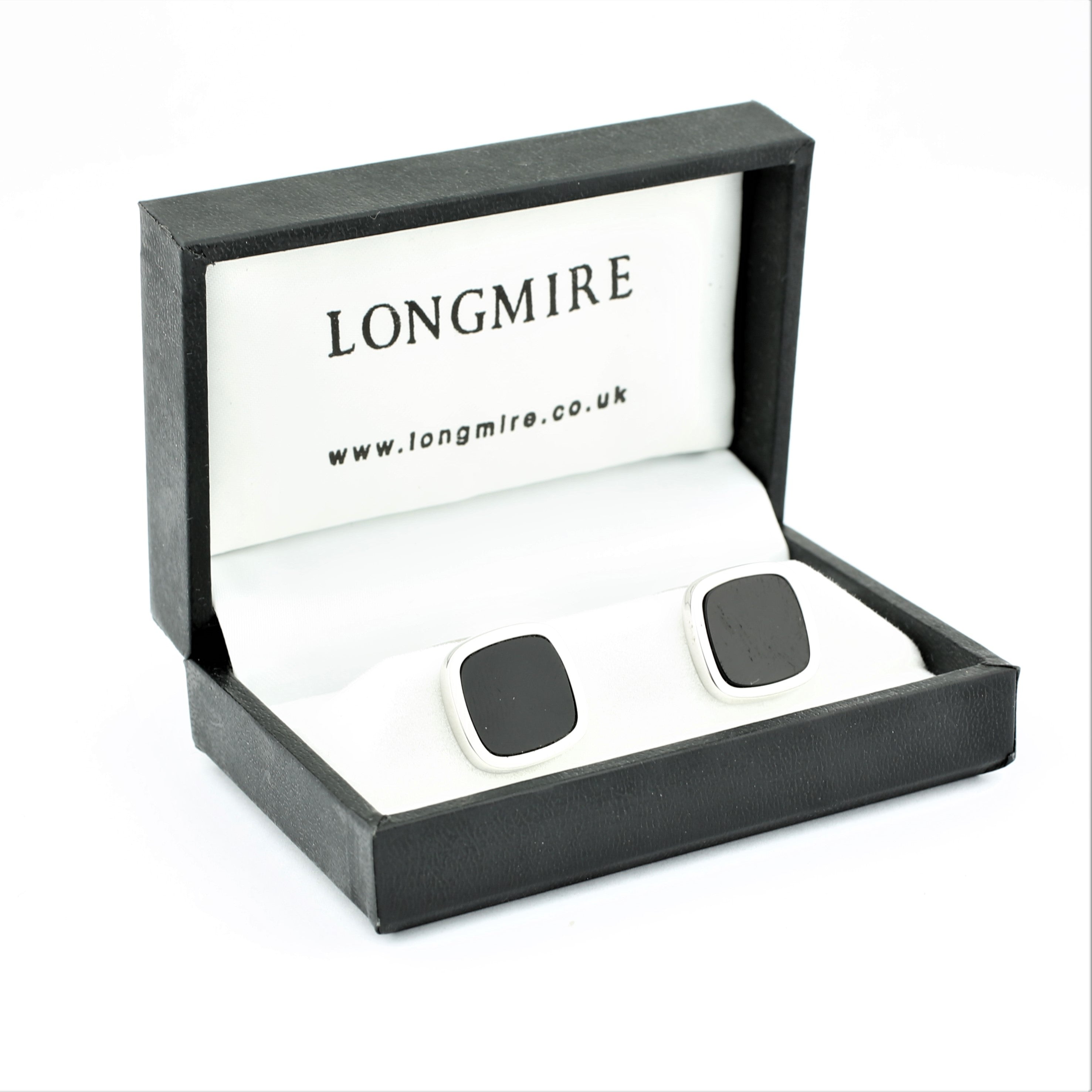 Onyx square cufflinks in silver - boxed