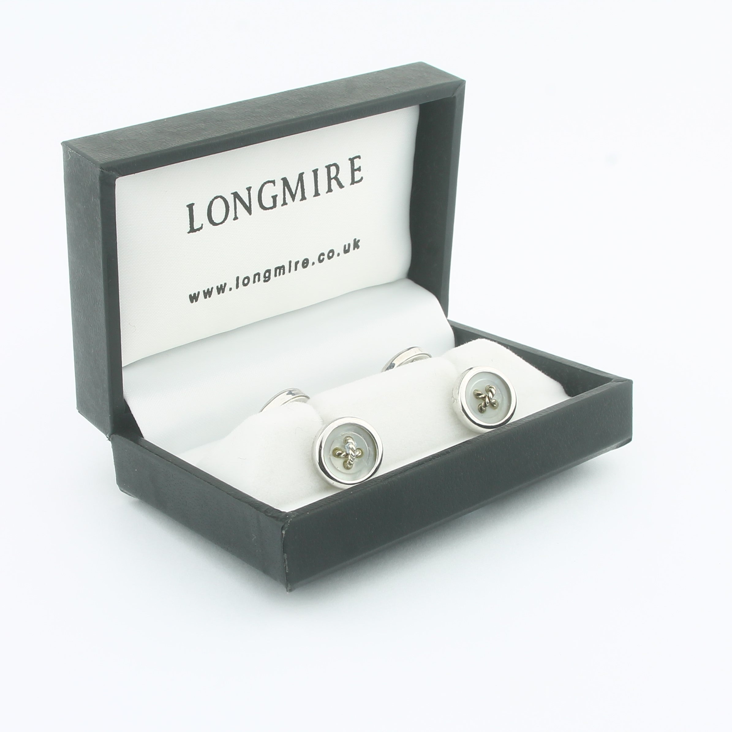 Mother of pearl button cufflinks in silver - boxed