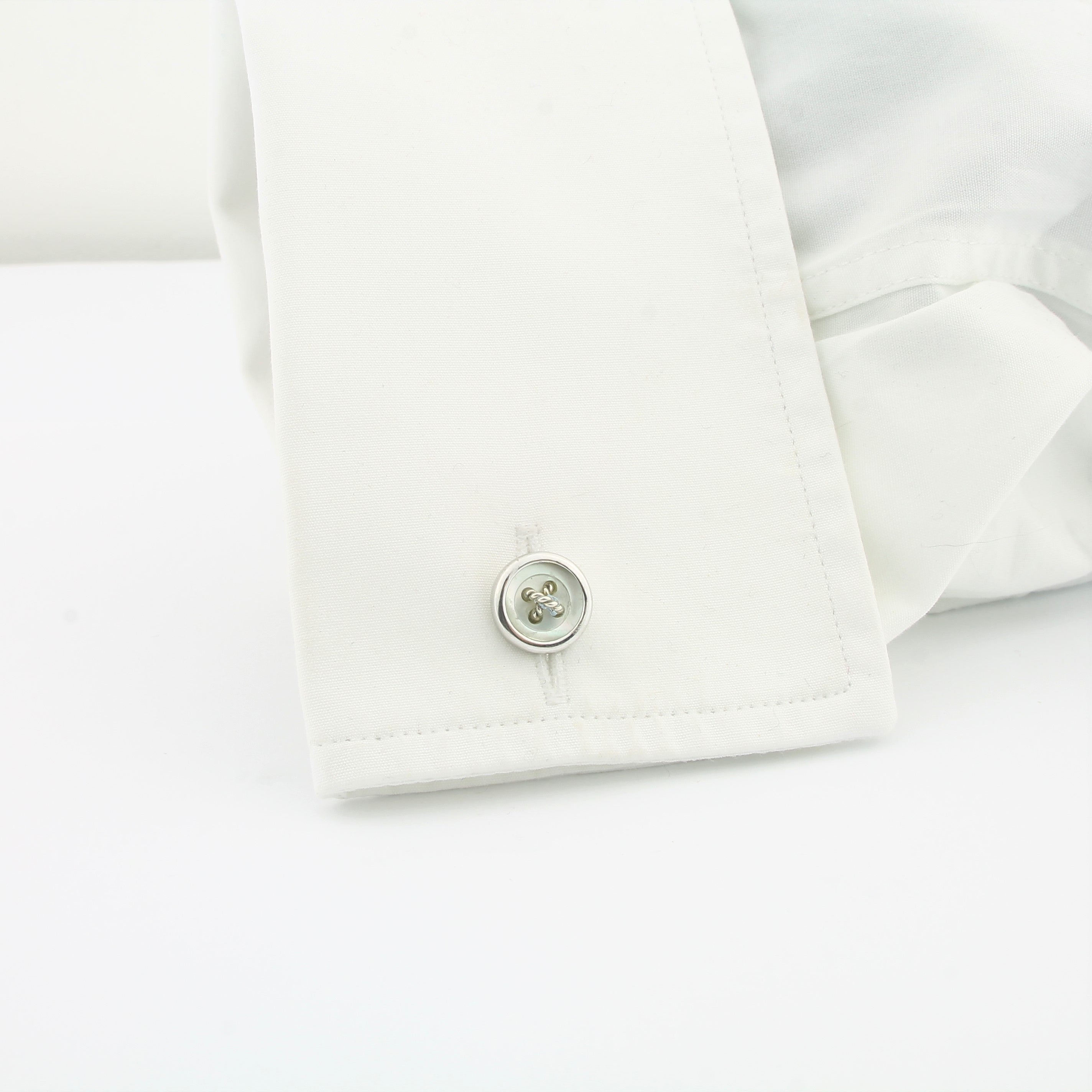Mother of pearl button cufflinks in silver - cuff
