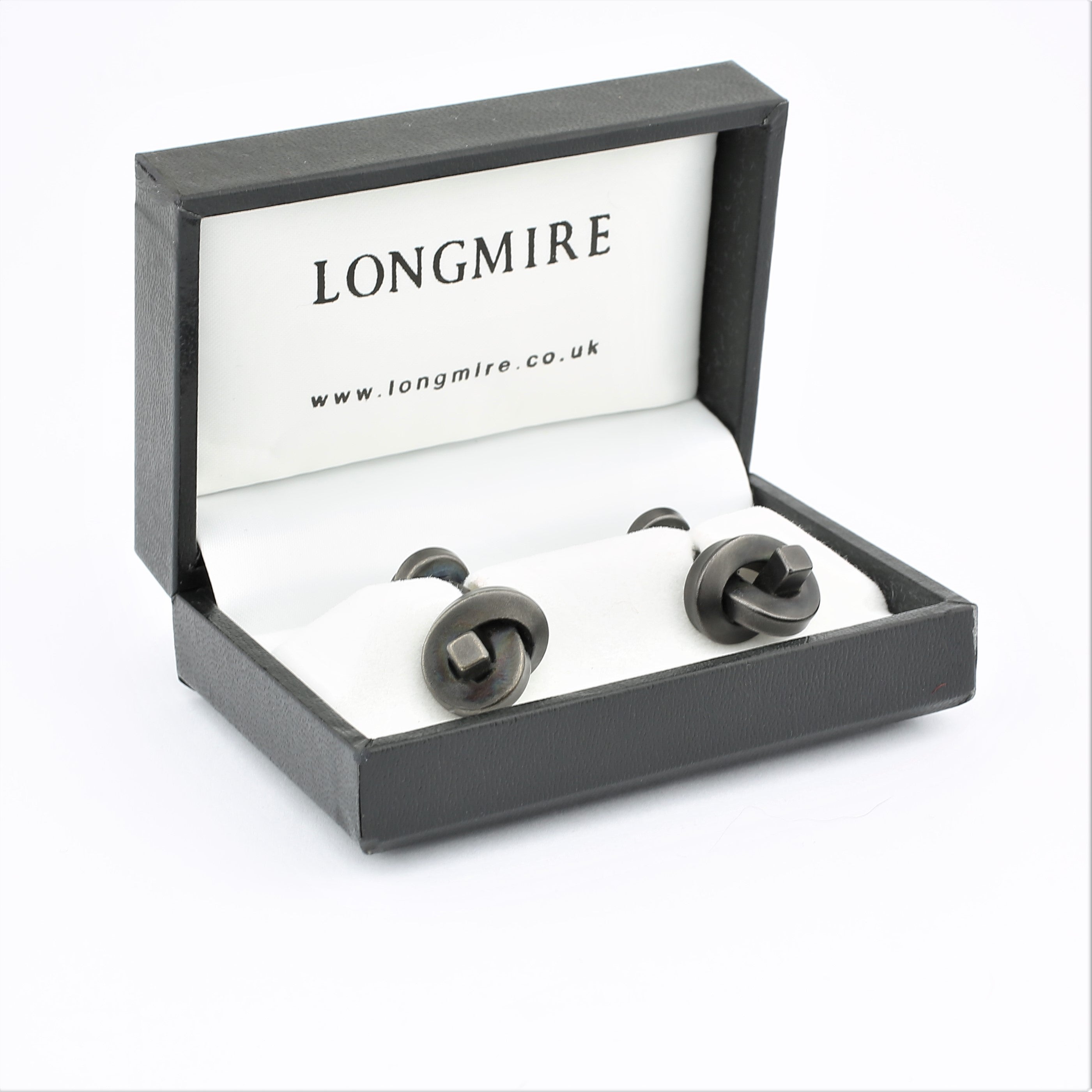 SOLID KNOT SILVER & BLACK RHODIUM PLATED CUFFLINKS - boxed