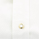 Mother of pearl studs 18k yellow gold in a shirt 