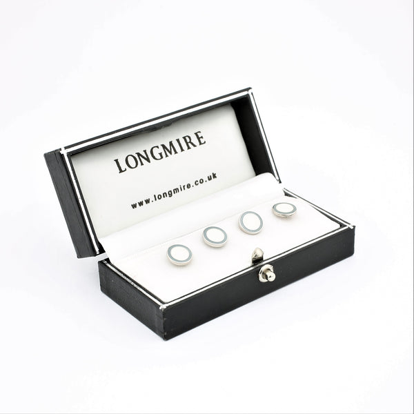 DOUBLE CIRCLE GREY/WHITE ENAMEL STUD - BOXED