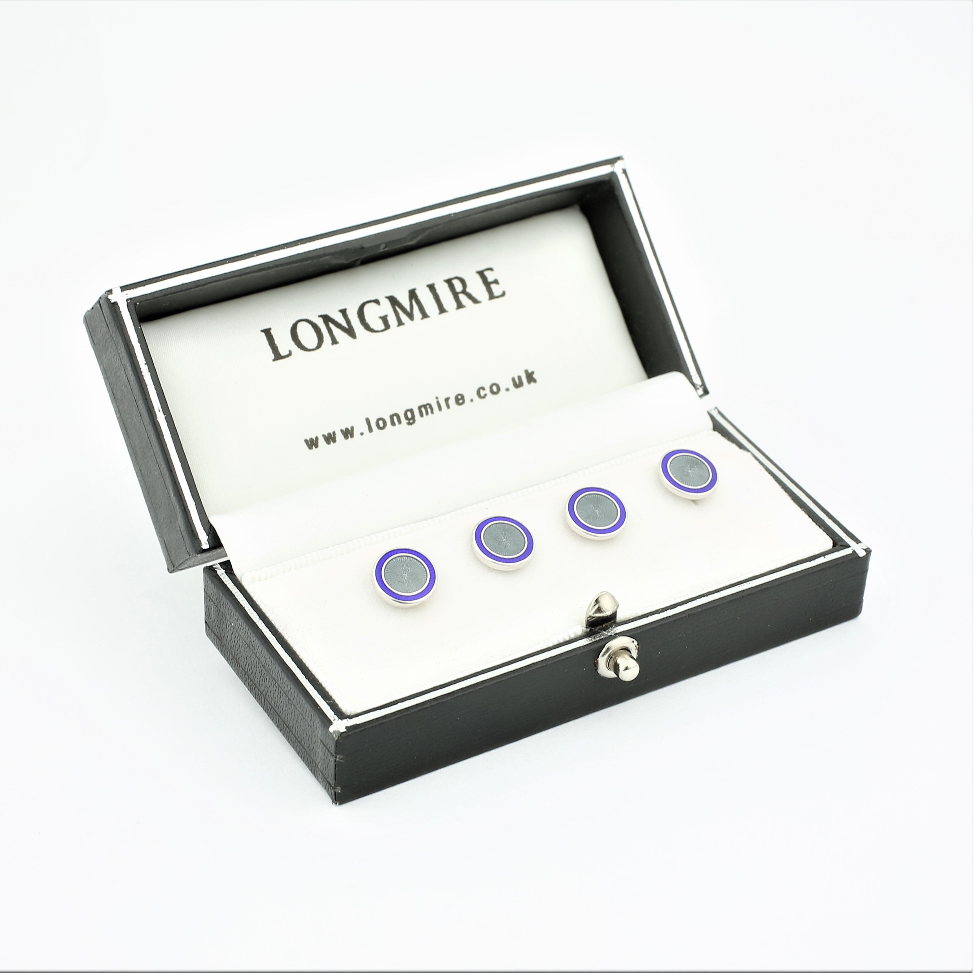 Double circle Blue/Dark Grey enamel shirt studs - boxed