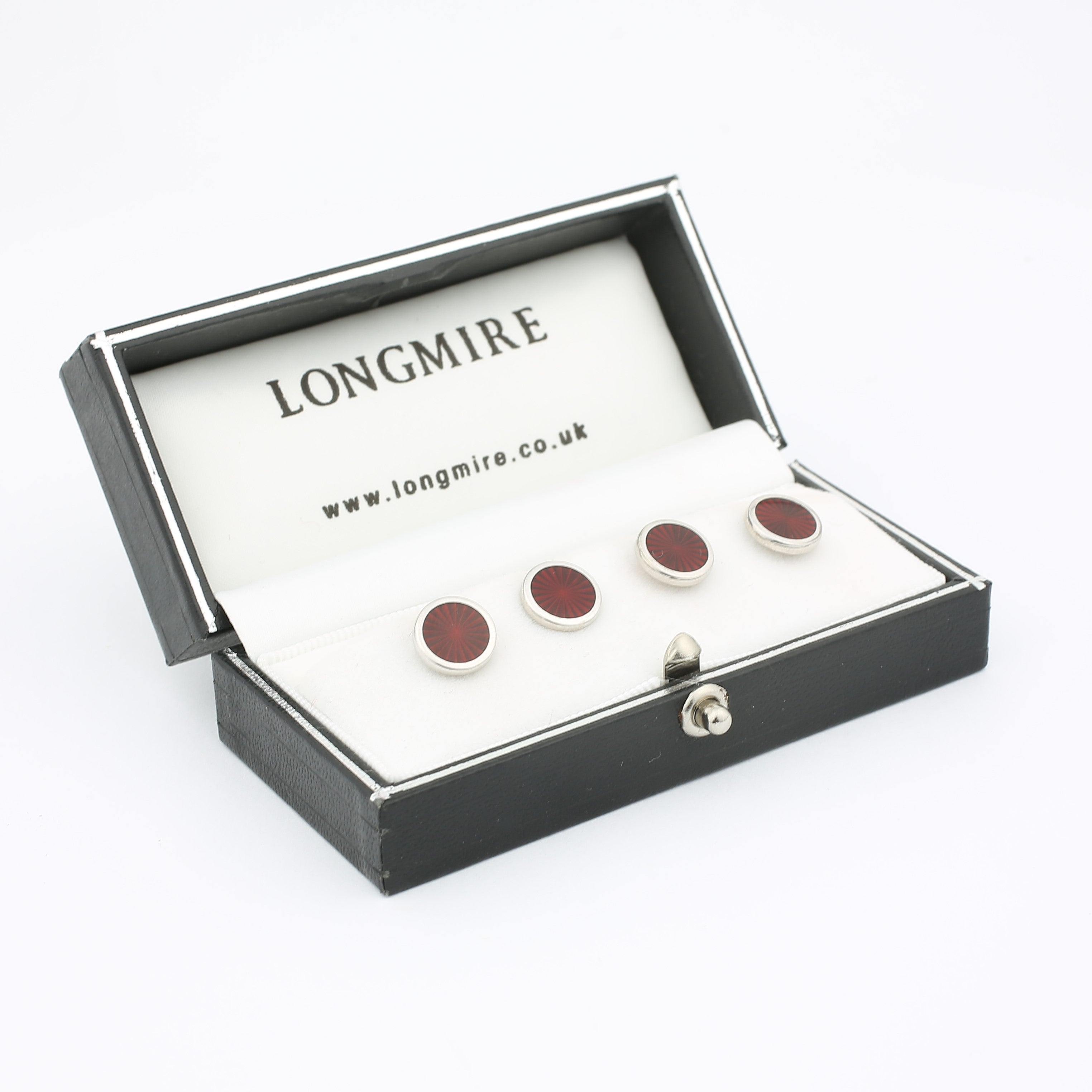 STARBURST RED ENAMEL STUDS - BOXED