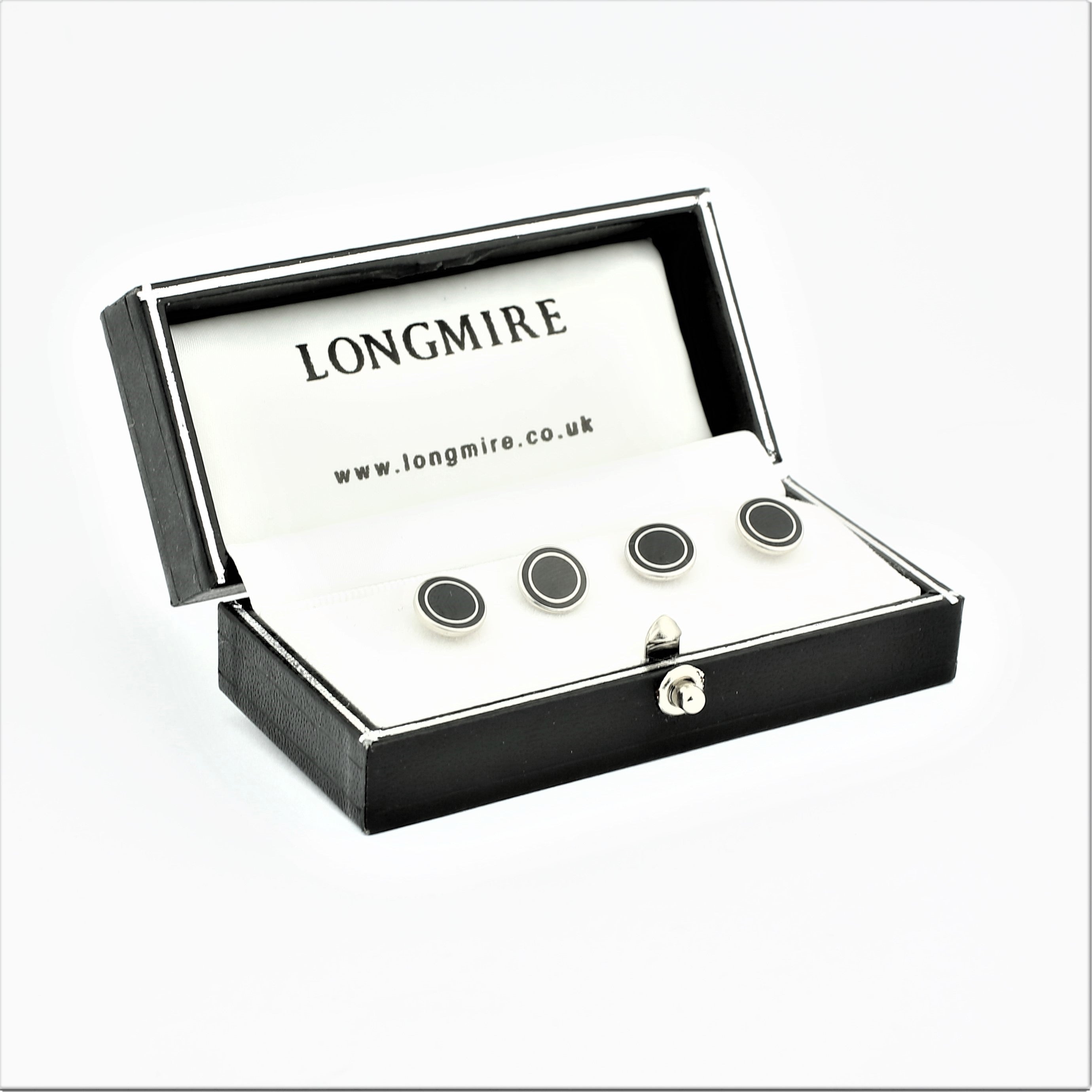 DOUBLE CIRCLE BLACK/BLACK ENAMEL SHIRT STUDS - boxed