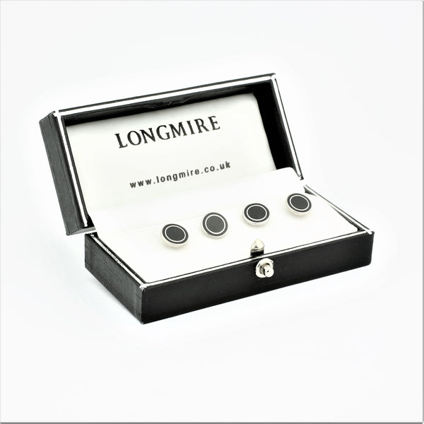 DOUBLE CIRCLE BLACK/BLACK ENAMEL SHIRT STUDS - boxed