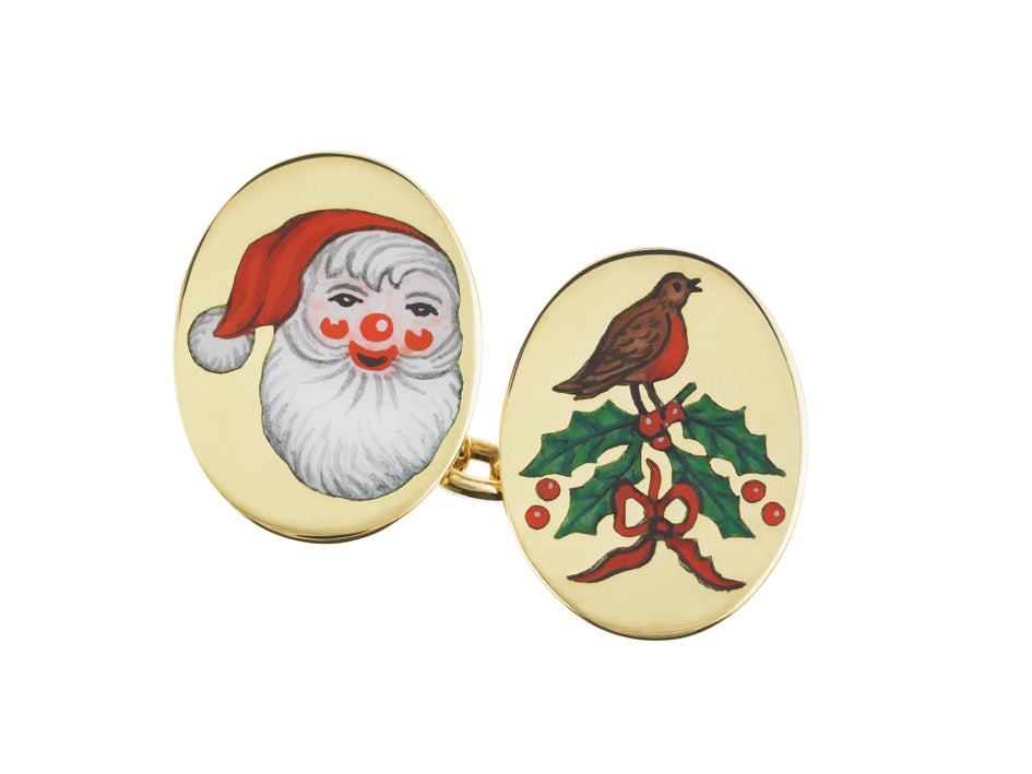 CHRISTMAS SCENE CUFFLINKS - Santa and Robin