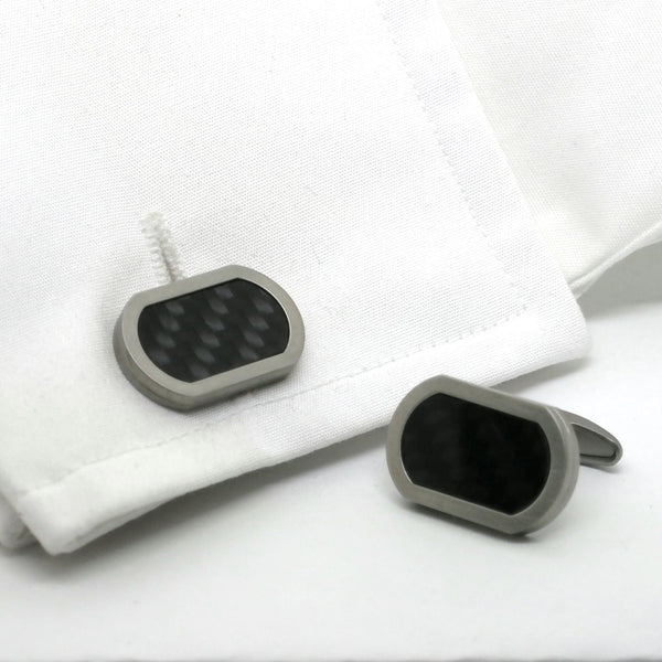 steel carbon cufflinks in cuff