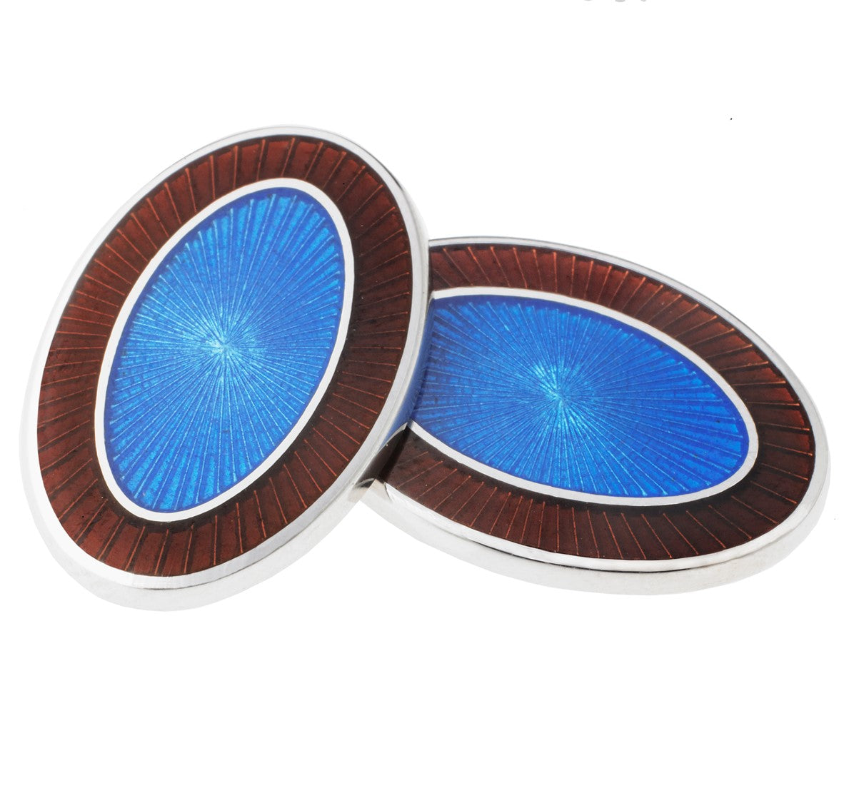 DOUBLE OVAL BROWN/BLUE ENAMEL CUFFLINKS