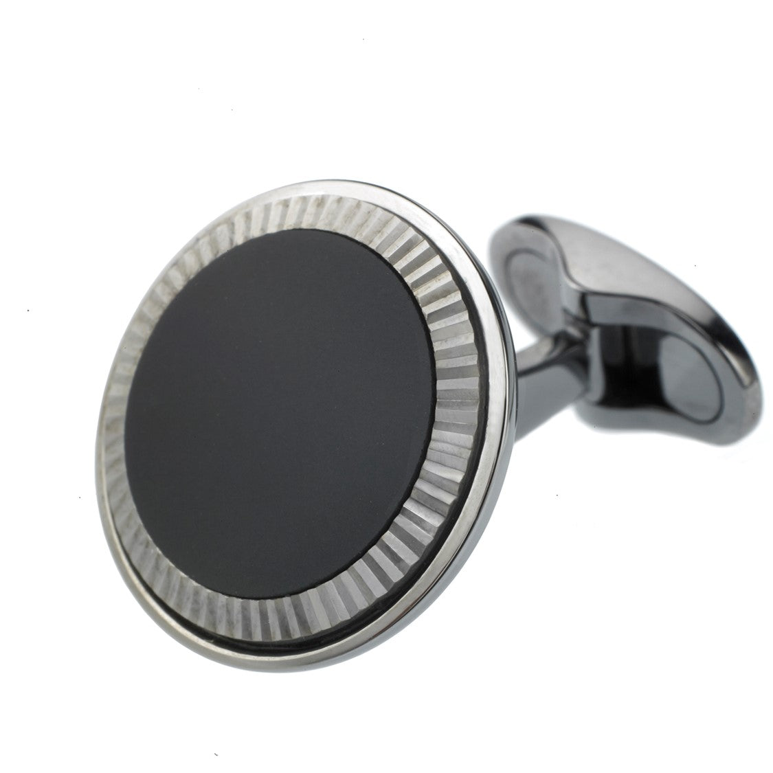 ONYX FLUTED 18ct WHITE GOLD CUFFLINKS