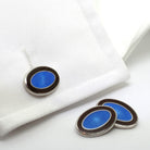 DOUBLE OVAL BROWN/BLUE ENAMEL CUFFLINKS - cuff