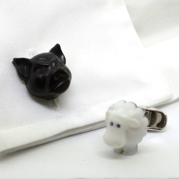 PIG AND SHEEP 18ct WHITE GOLD CUFFLINKS