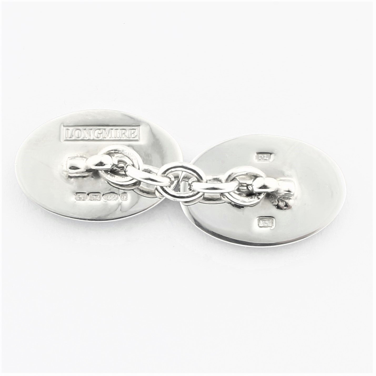 Double oval grey and white cufflinks in enamel on sterling silver - rear