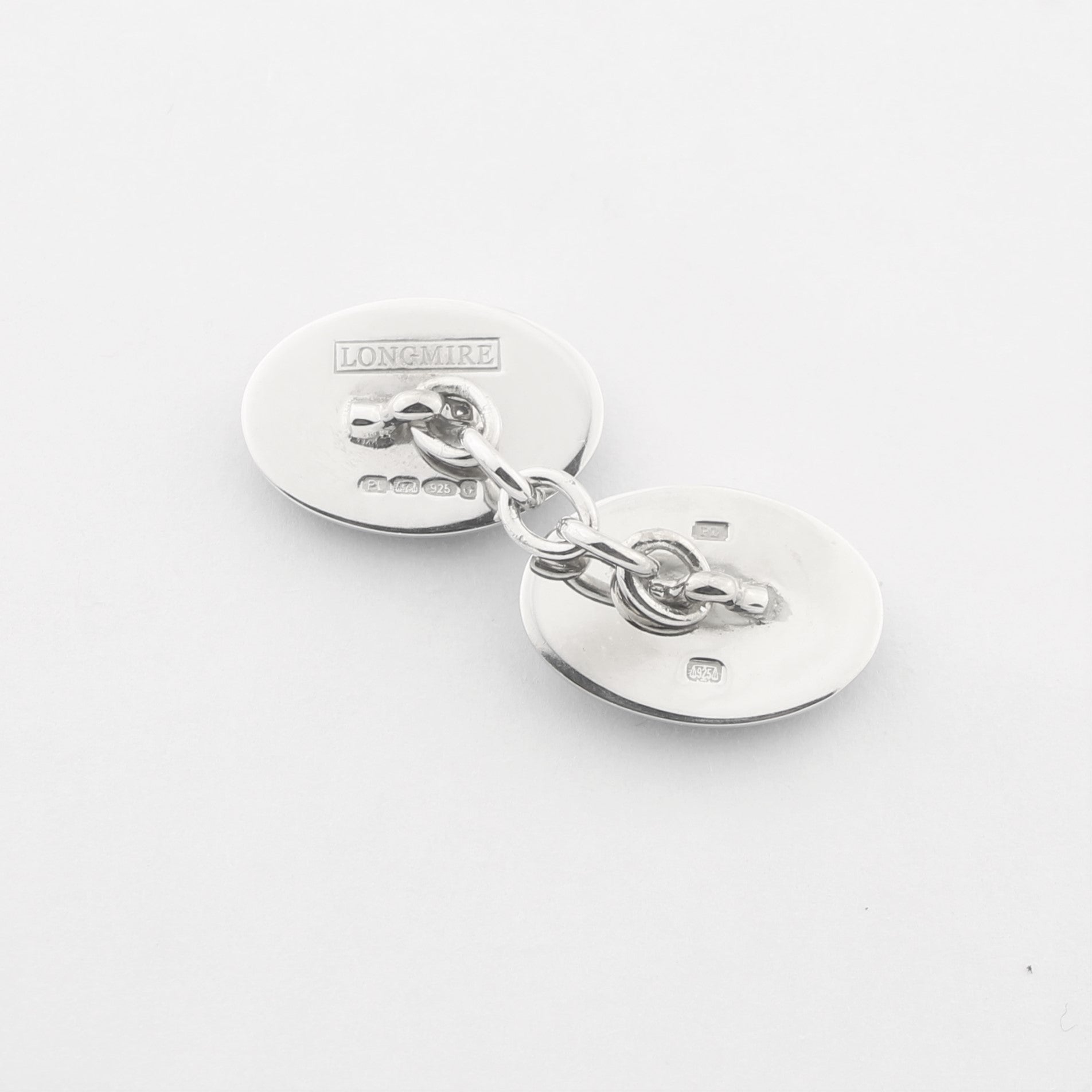 Double oval cufflinks in red and white enamel on silver - rears