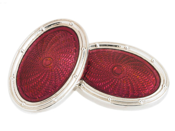 SPIRAL CRIMSON ENAMEL 18ct WHITE GOLD CUFFLINKS