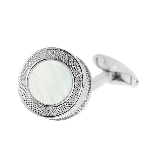 MOTHER OF PEARL WITH REEDED EDGE - OVAL 18ct WHITE GOLD - cufflink