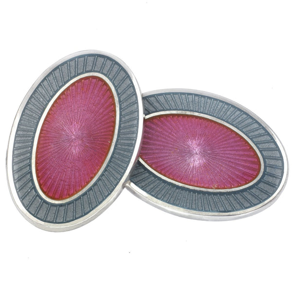 DOUBLE OVAL GREY/PINK ENAMEL CUFFLINKS