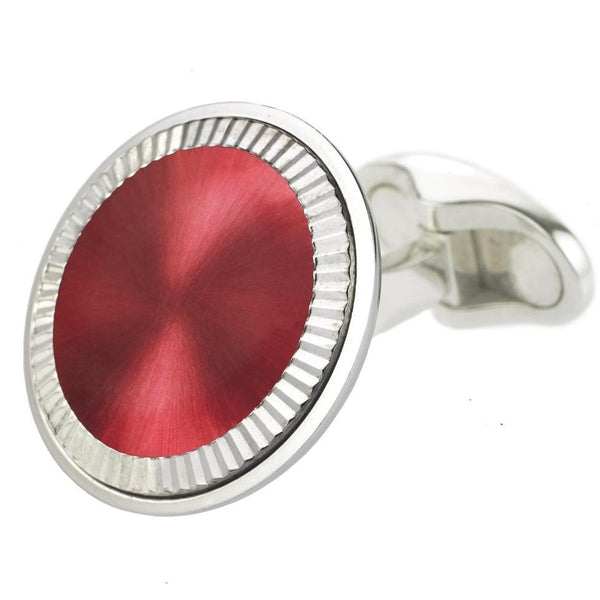 RED ENAMEL FLUTED 18ct WHITE GOLD CUFFLINKS
